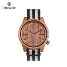 Drewniany zegarek kobiet z nylonowy pasek